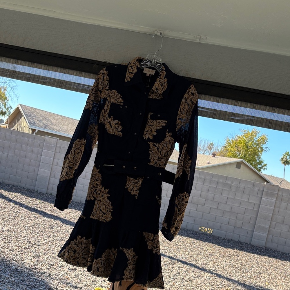 Elegant Long Sleeve Dress with Gold Accents